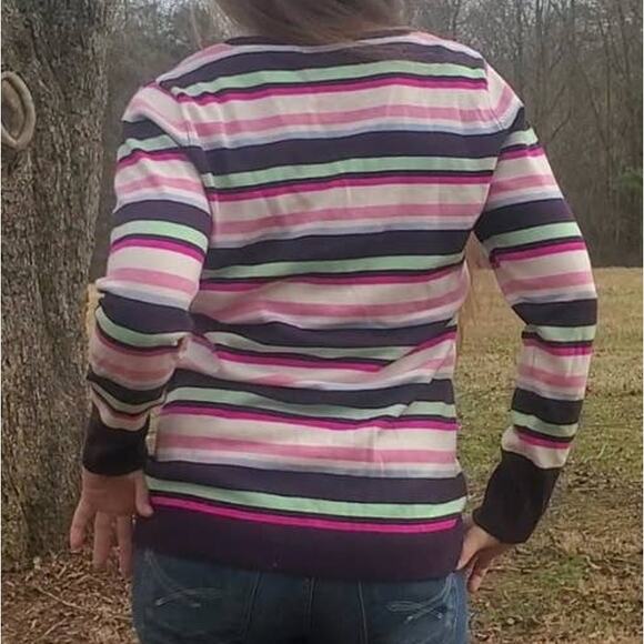 New York & Company v neck sweater candy color stripe medium - Picture 2 of 2